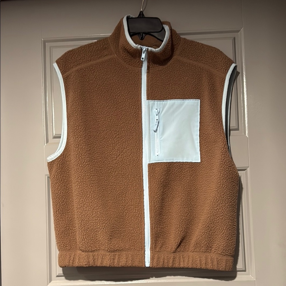 Brown Fleece Vest with light Blue Accents